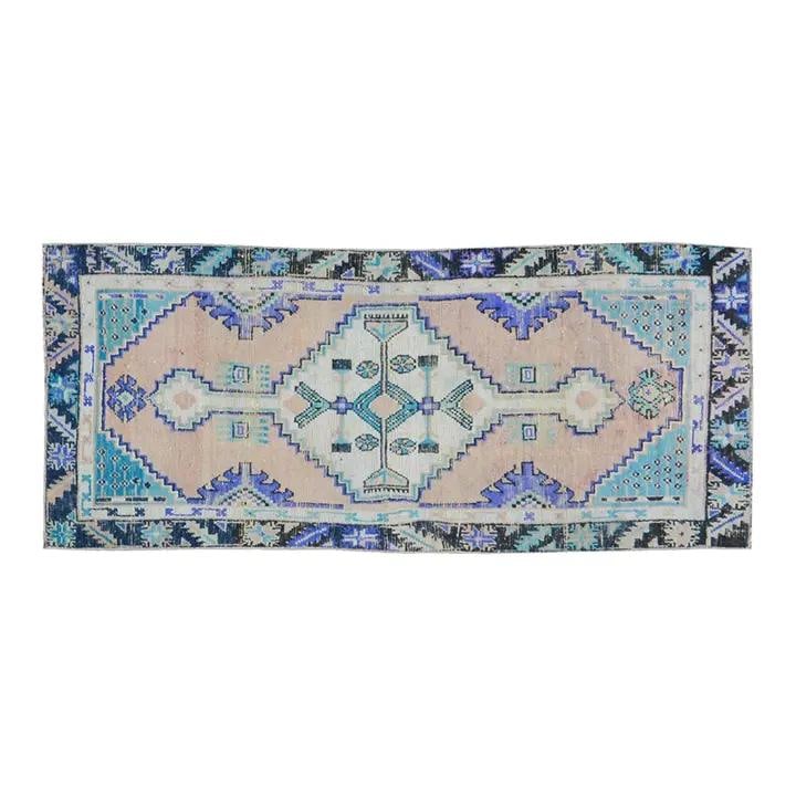 Hand-Knotted Wool Anatolian Rug Navy Blue 2'4'' x 5'6'': Hand-Knotted Wool Anatolian Rug Navy Blue 2'4'' x 5'6'' This vintage Turkish Anatolian wool rug is hand-knotted using traditional techniques, combining timeless craftsmanship with modern design sensib
