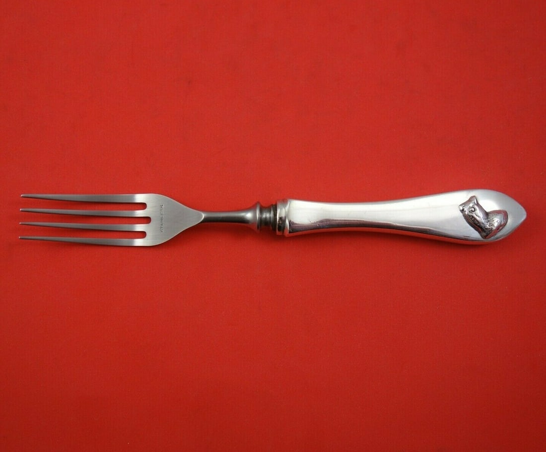 R.E. Bishop Sterling Silver Game Fork Female Pheasant 7 7/8": R.E. Bishop Sterling Silver Game Fork Female Pheasant 7 7/8" This exquisite sterling silver game fork is crafted by Richard E. Bishop, featuring an elegant applied female pheasant design. Measuring 7 