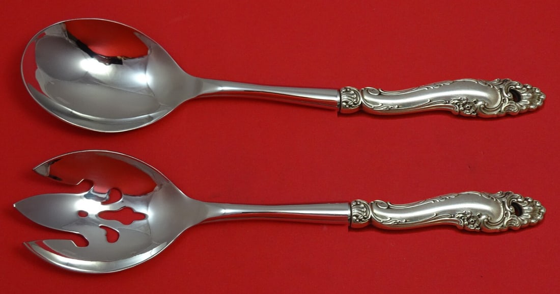 Gorham Decor Sterling Silver Salad Serving Set 2pc 10 1/2": Gorham Decor Sterling Silver Salad Serving Set 2pc 10 1/2" Enhance your dining experience with this exquisite 2-piece salad serving set crafted by Gorham. Made from sterling silver with a hollow handl