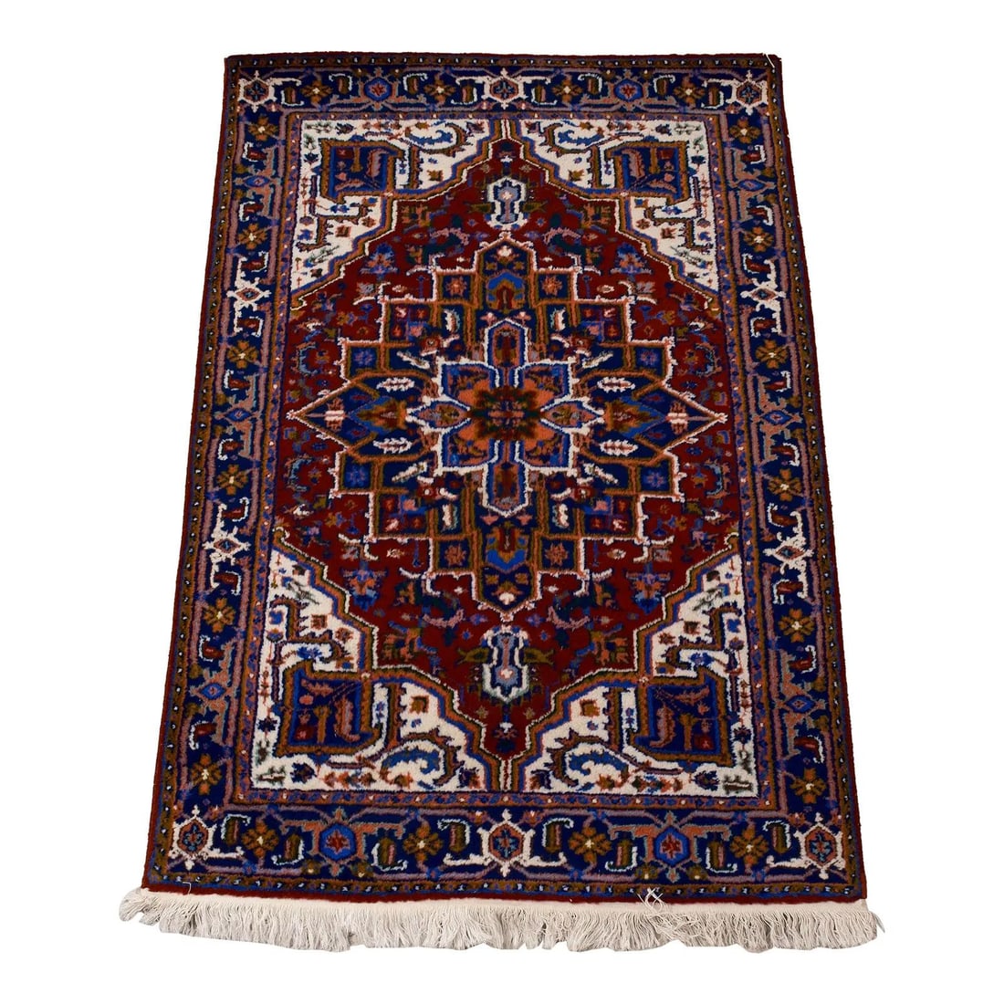 Vintage 4x6 Hand-Woven Oriental Wool Rug Red Color: Vintage 4x6 Hand-Woven Oriental Wool Rug Red Color This exquisite hand-woven Oriental wool area rug measures approximately 4x6 feet and is around 40 years old. It features a consistent pile throughout
