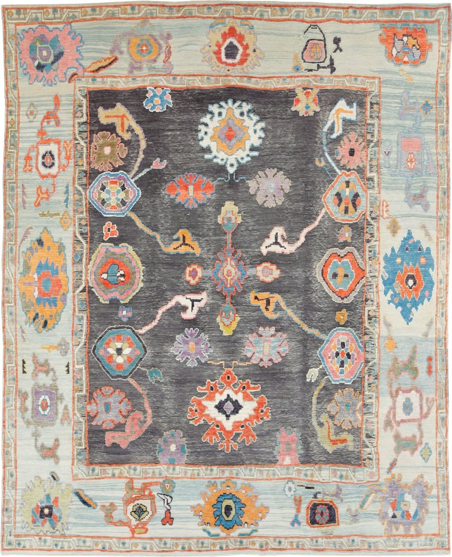 12' 2" x 15' 8" Turkish Oushak rug in souf technique: 12' 2" x 15' 8" Turkish Oushak rug in souf technique Oversize 21st-century Turkish Oushak rug woven using the souf technique. This pre-owned rug is identified as a reproduction Oushak design. Specific