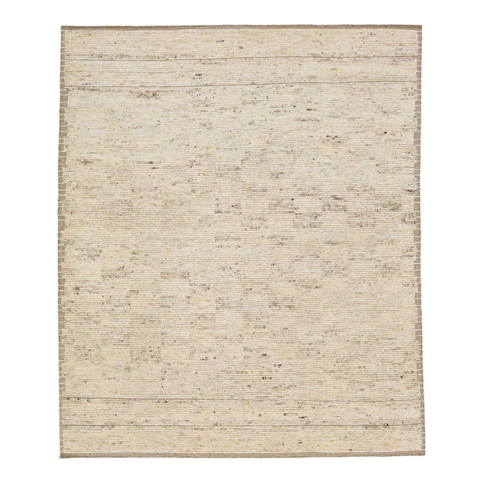 Handmade Moroccan Style Wool Rug 8' x 10' Beige: Handmade Moroccan Style Wool Rug 8' x 10' Beige This exquisite hand-knotted wool rug features a captivating Moroccan pattern in shades of brown and gray, set against a stunning beige-tan background. T