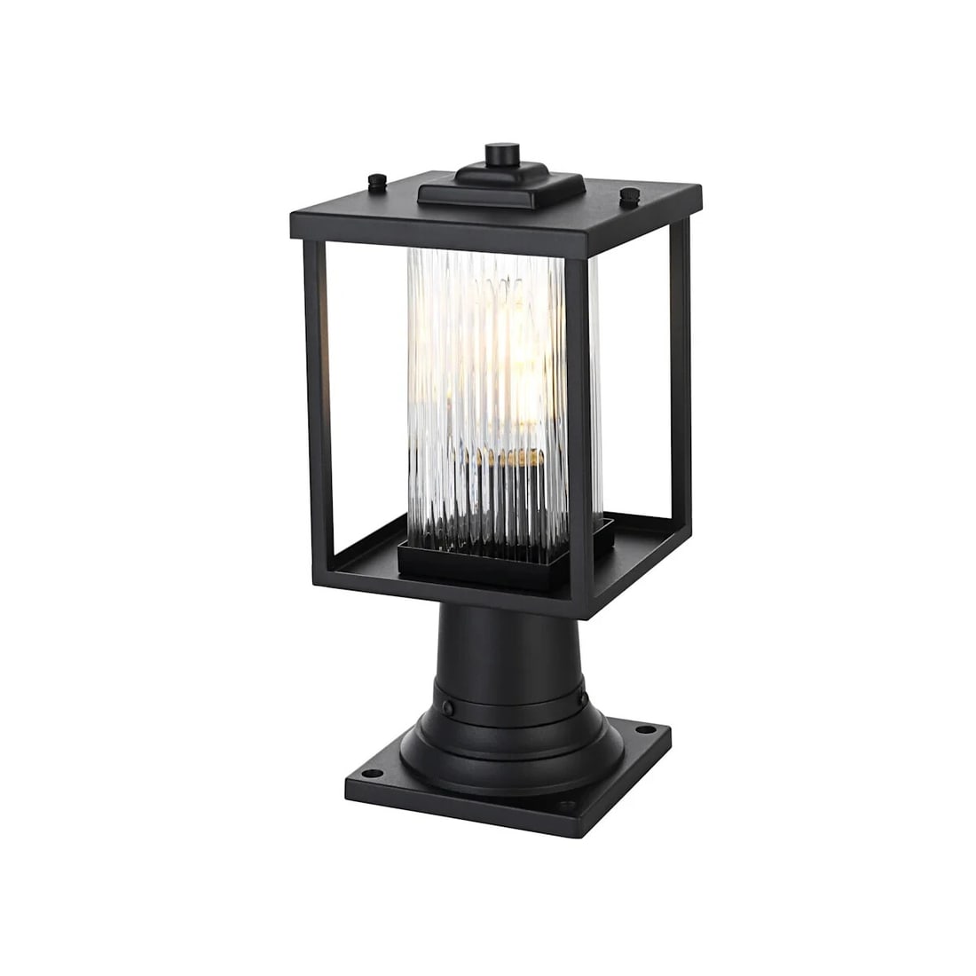 Dover black iron outdoor pole light with reeded glass 14.5 inch: Dover black iron outdoor pole light with reeded glass 14.5 inch This outdoor pole light features a classic black finish and reeded glass for an elegant look suitable for entryways, patios, porches, an