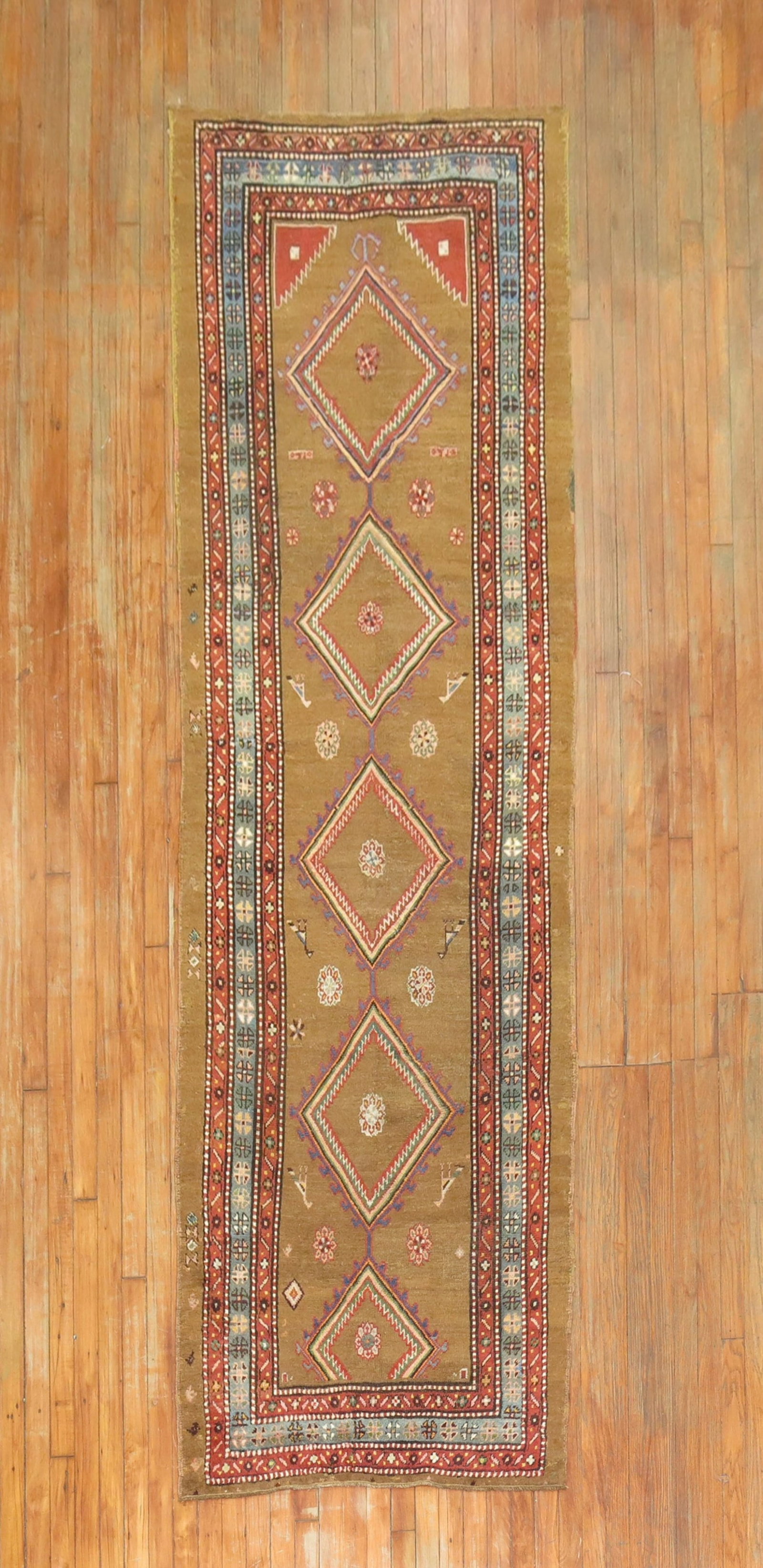 3' 2" x 10' 3" Persian Bakshaish geometric runner: 3' 2" x 10' 3" Persian Bakshaish geometric runner Late 19th century Persian Bakshaish tribal runner with a geometric design. This pre-owned rug features the classic Bakshaish style and is presented as