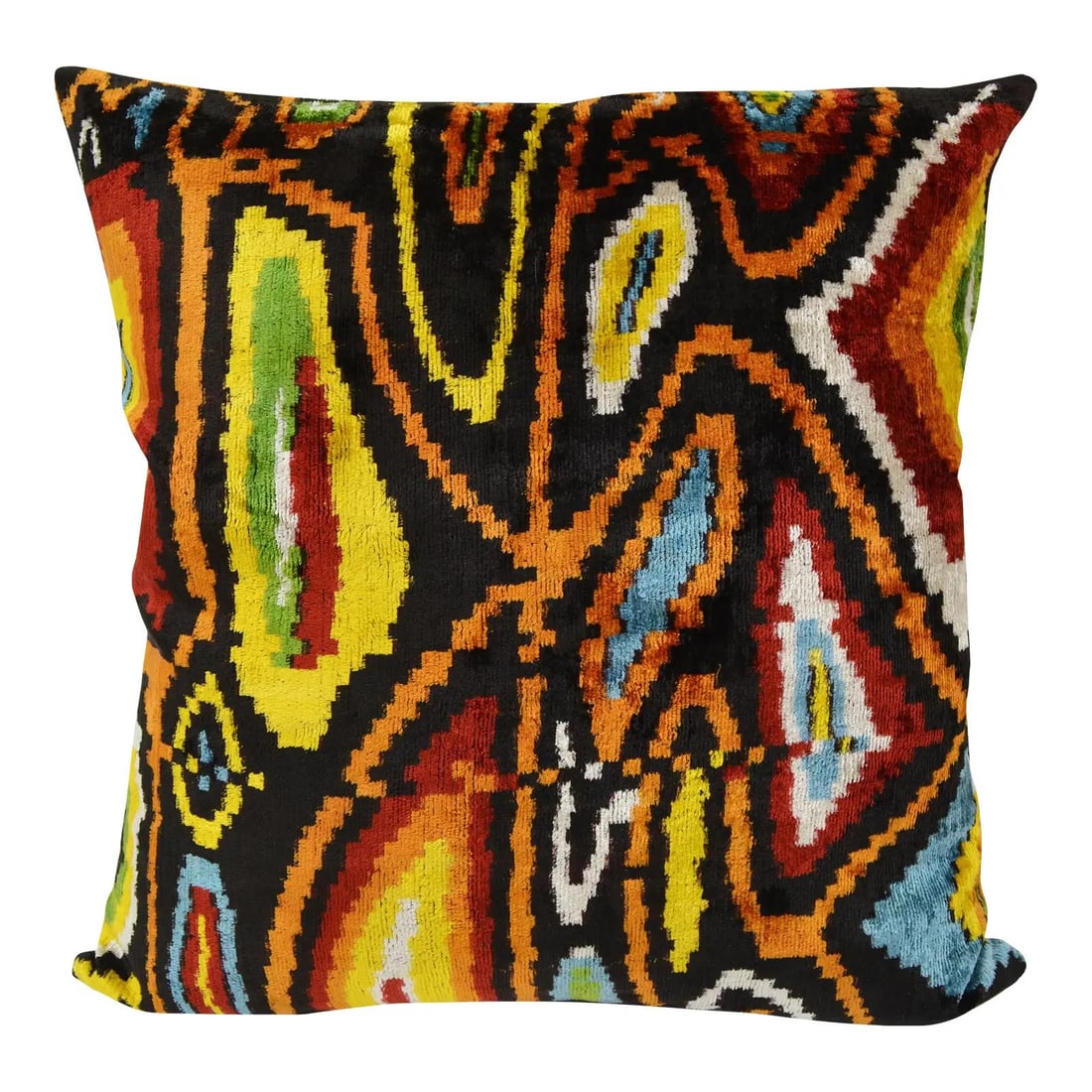Square Silk Ikat Velvet Pillow with Linen Back and Feather Insert (1 of 3)