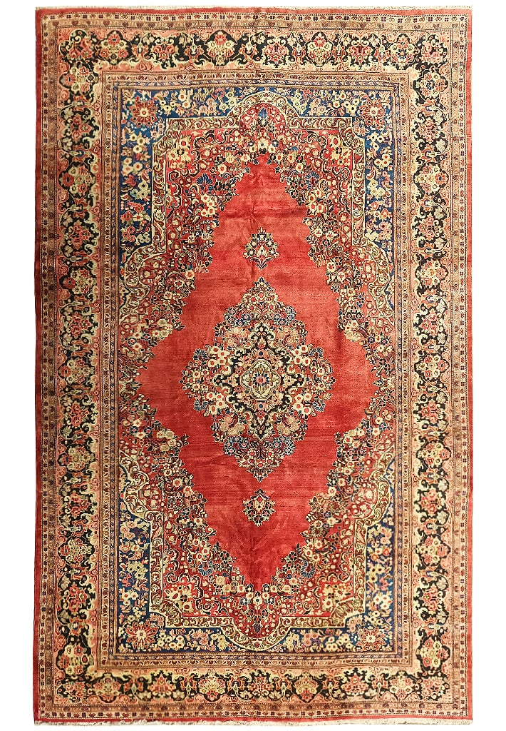 11' x 18.6' Antique Persian Sarouk Kerman Handwoven Rug: 11' x 18.6' Antique Persian Sarouk Kerman Handwoven Rug Free continental US Shipping Discover the timeless elegance of this 11' x 18.6' Antique Persian Sarouk Open Field Kerman Rug, a true
