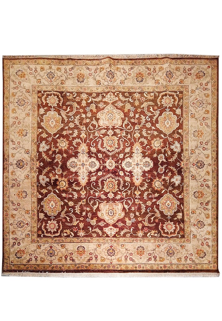 Handcrafted 8x8 Chocolate Brown Burgundy Chobi Zigler Area Rug: Handcrafted 8x8 Chocolate Brown Burgundy Chobi Zigler Area Rug Free continental US Shipping Enhance your living space with the sophisticated charm of the 8 x 8 Square Chocolate Brown Burgundy Chobi