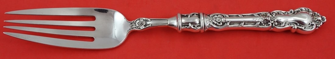 Wallace Meadow Rose Sterling Silver 10 Inch Buffet Fork: Wallace Meadow Rose Sterling Silver 10 Inch Buffet Fork This exquisite buffet fork is part of the Meadow Rose pattern by Wallace, crafted from high-quality sterling silver. Measuring an unusual 10