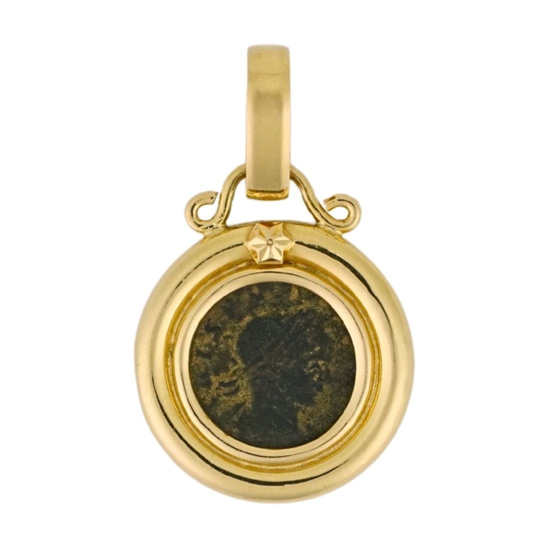Ancient Roman Follis Coin 18K Yellow Gold Round Pendant circa 350 AD (1 of 6)