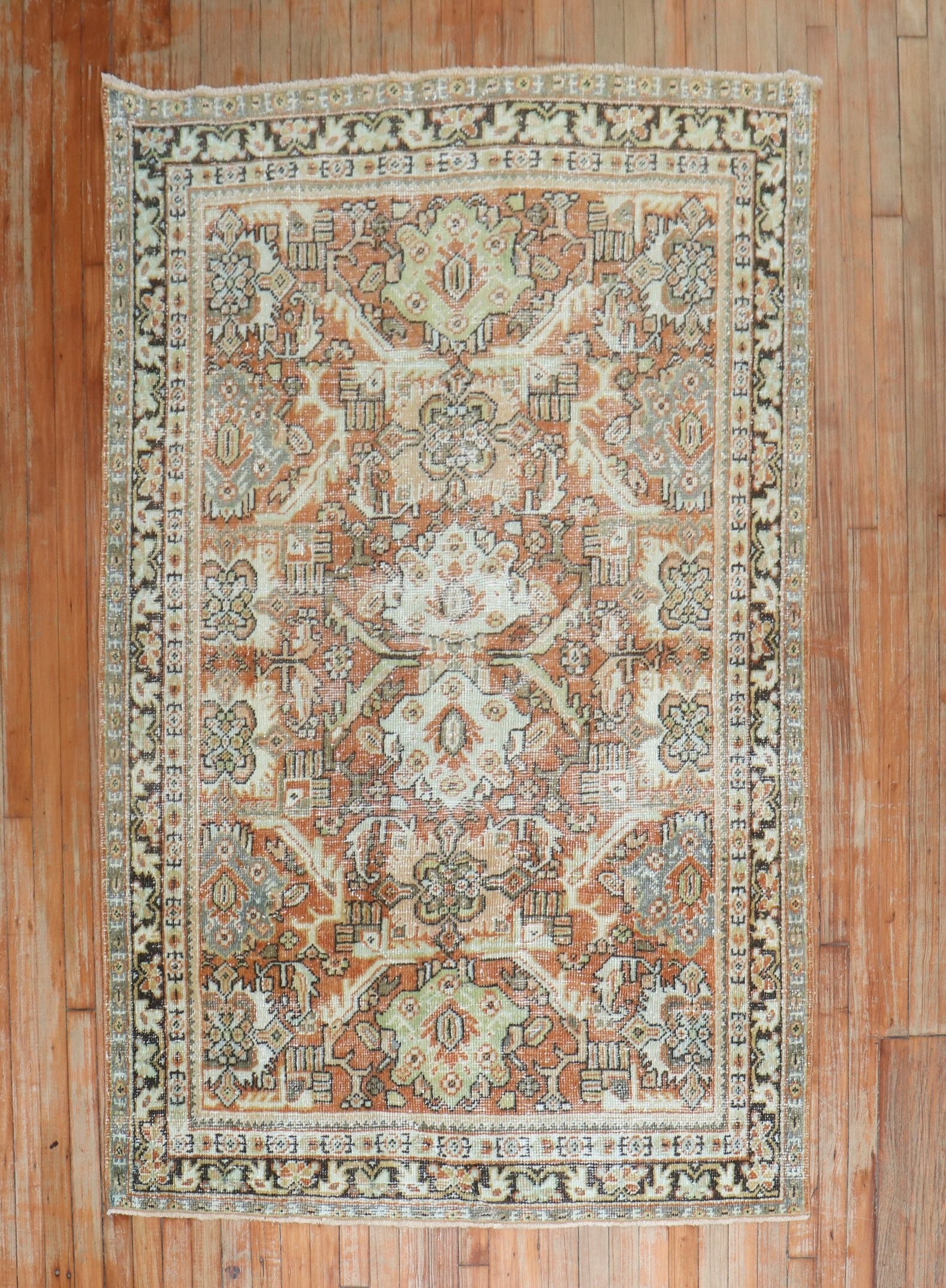4' 6" x 6' 6" 1930s Persian Mahal Accent Rug Terracotta: 4' 6" x 6' 6" 1930s Persian Mahal Accent Rug Terracotta A pre-owned 1930s Persian Mahal rug in a terracotta colorway. This accent rug is described as Shabby Chic and Sultanabad/Mahal, offering a class