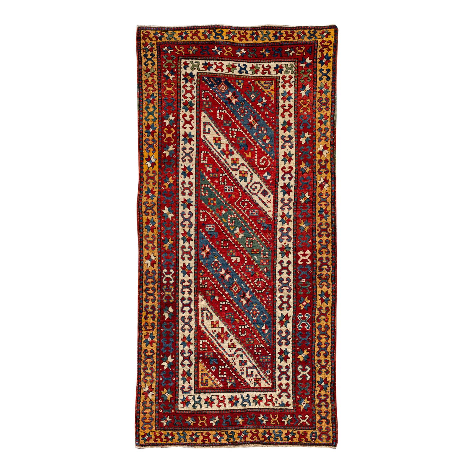 Antique Kazak Handmade Wool Rug 4'2 x 8'8 Allover Geometric Design (1 of 7)