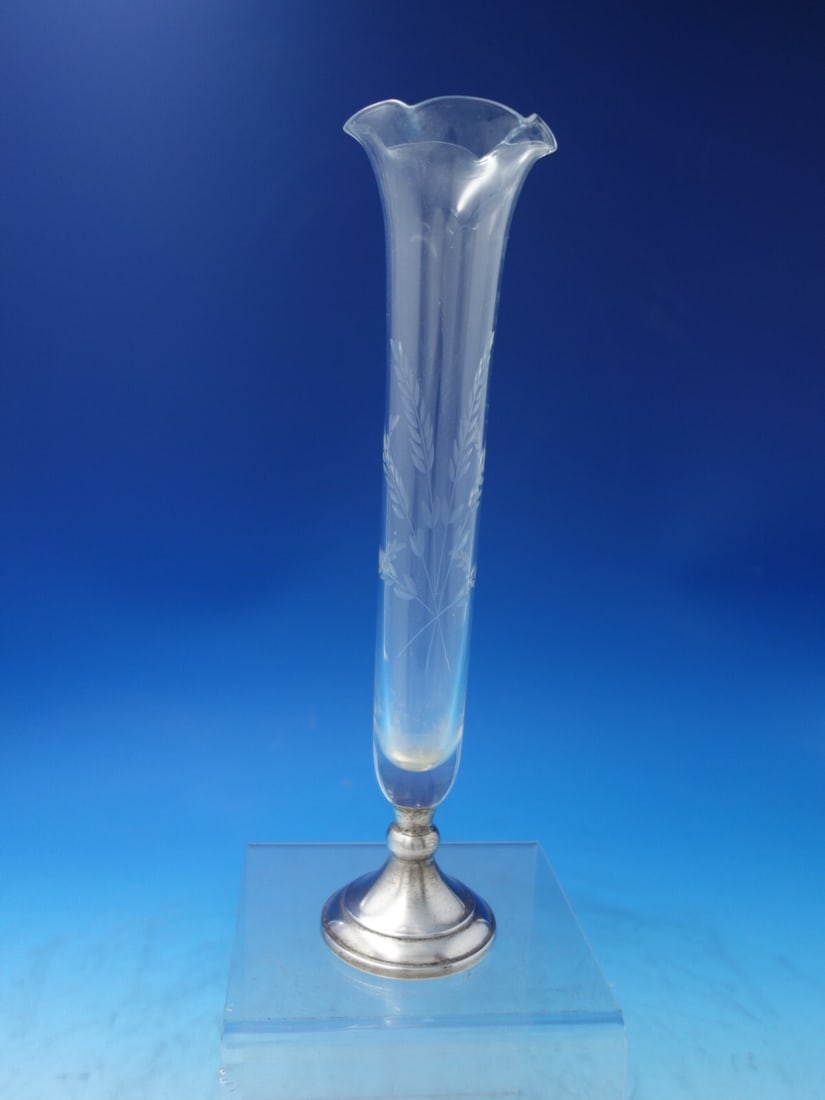 Vintage Old French Silverplate Bud Vase Cut Crystal 10 3/4" (1 of 6)