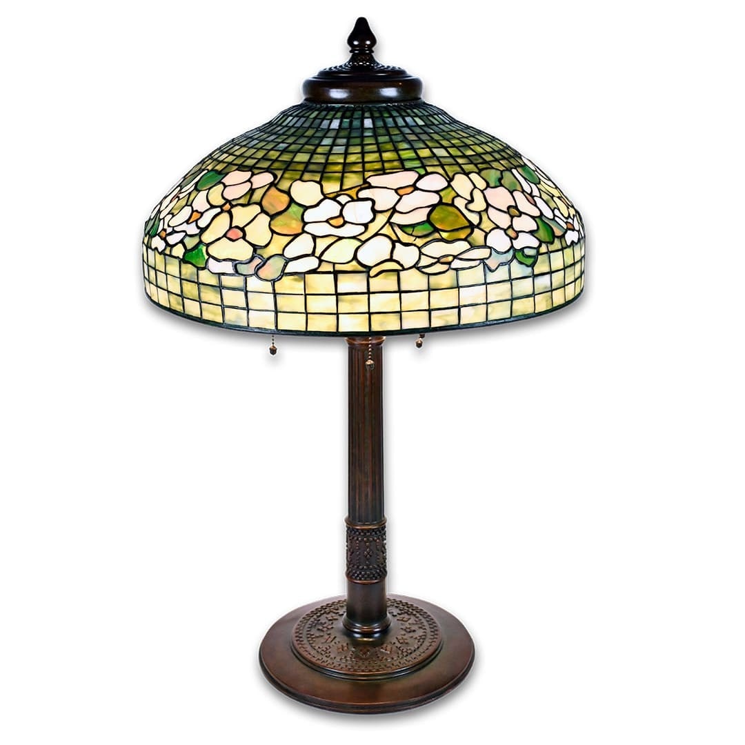 Antique Tiffany Studios table lamp with Dogwood shade Roman style base (1 of 7)