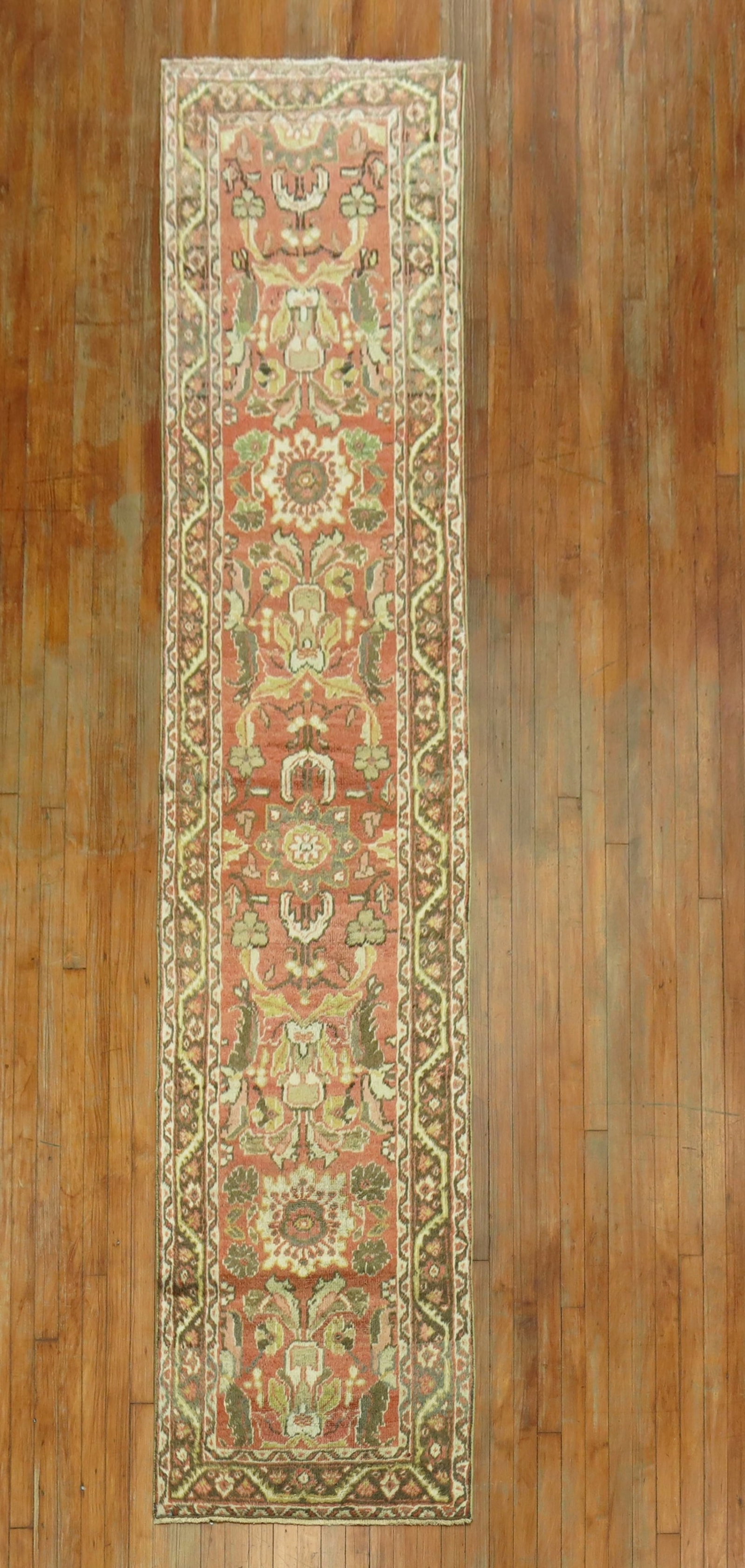 2' 6" x 11' 3" Early 20th Century Sultanabad Mahal Runner: 2' 6" x 11' 3" Early 20th Century Sultanabad Mahal Runner Early 20th century Persian Mahal runner in a soft rose color. This pre-owned runner is identified as a Sultanabad/Mahal type. Specifications I
