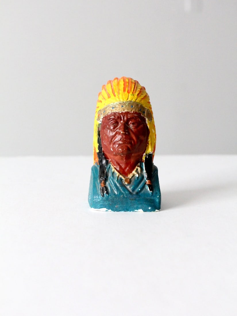 Hand Painted Chalkware Bust Depicting Native American Chief 4 Inch (1 of 7)