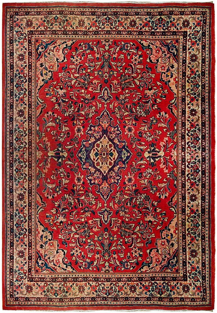 Handcrafted 9'4 x 12'6 Semi Antique Persian Sarouk Mahal Rug: Handcrafted 9'4 x 12'6 Semi Antique Persian Sarouk Mahal Rug Free continental US Shipping Experience the beauty of traditional craftsmanship with this Semi Antique Persian Sarouk Mahal Rug. Handcrafte
