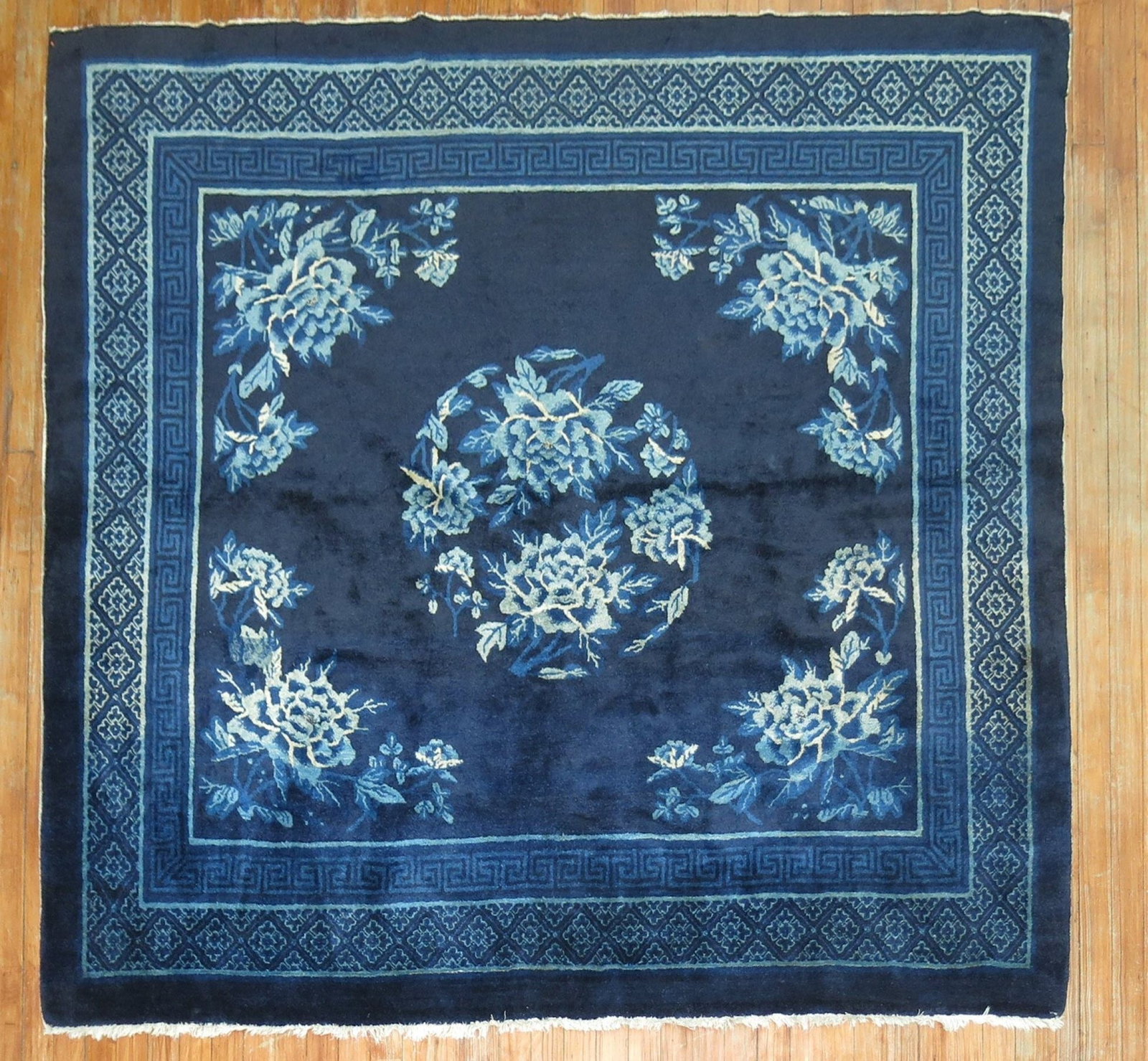 5' 7" x 6' 2" Chinese Square Rug Navy Floral Motif (1 of 7)