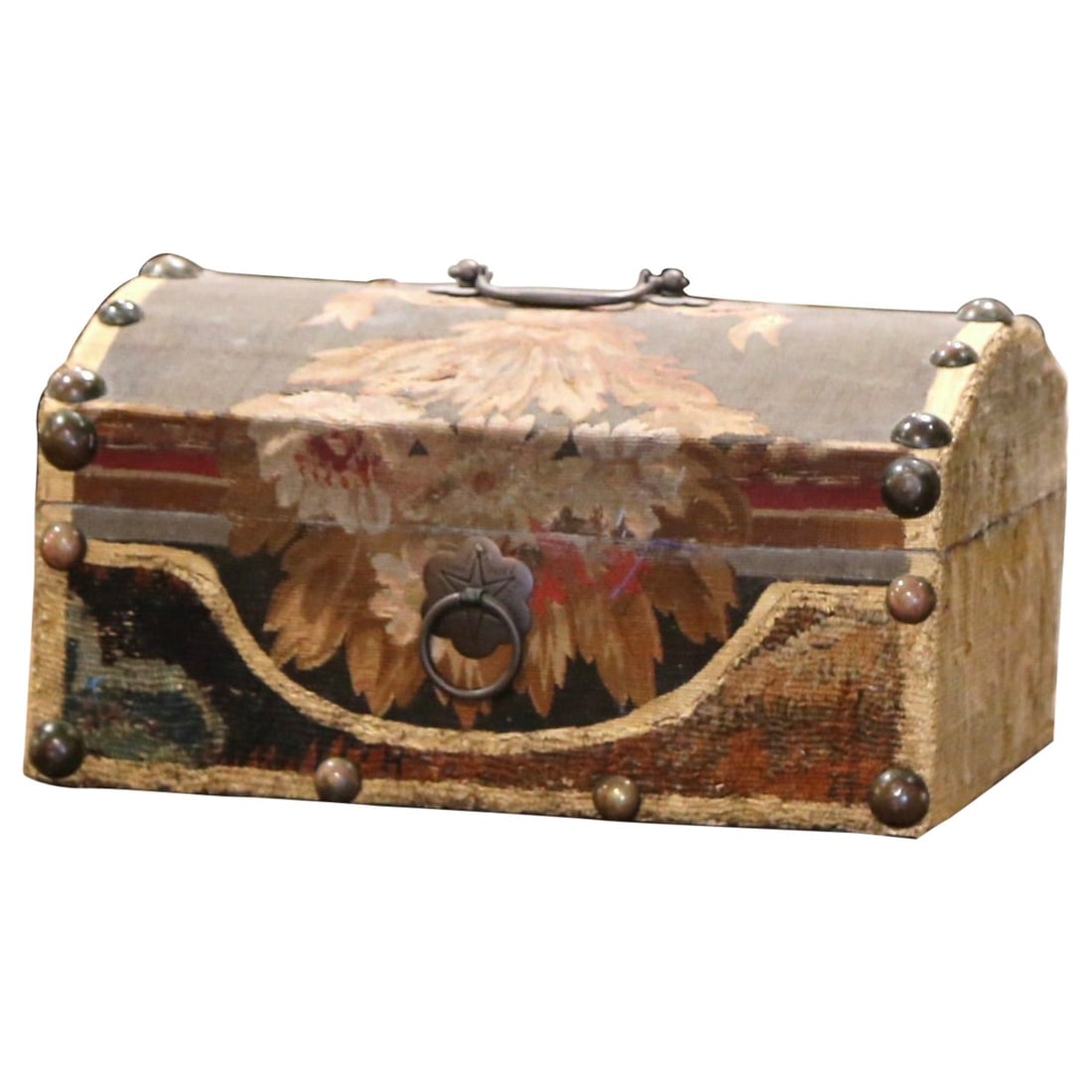 Bombe Jewelry Box with 18th Century Aubusson Tapestry by J. Lamy: Bombe Jewelry Box with 18th Century Aubusson Tapestry by J. Lamy This exquisite Decorative Bombe Jewelry Box showcases a stunning 18th Century Aubusson tapestry, signed by the renowned French artist J