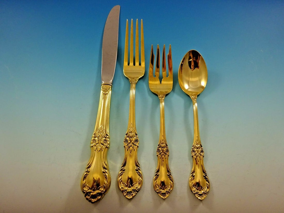 Wild Rose Vermeil 4-Piece Place Setting by International Silver: Wild Rose Vermeil 4-Piece Place Setting by International Silver Enhance your dining experience with this exquisite Wild Rose Vermeil place setting by International Silver. Crafted from high-quality st