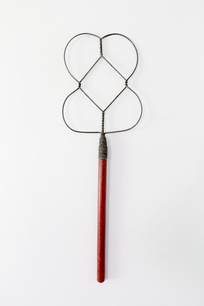 27.5 Inch Antique Batwing Beater Rug Cleaning Tool with Red Wooden Handle (1 of 5)
