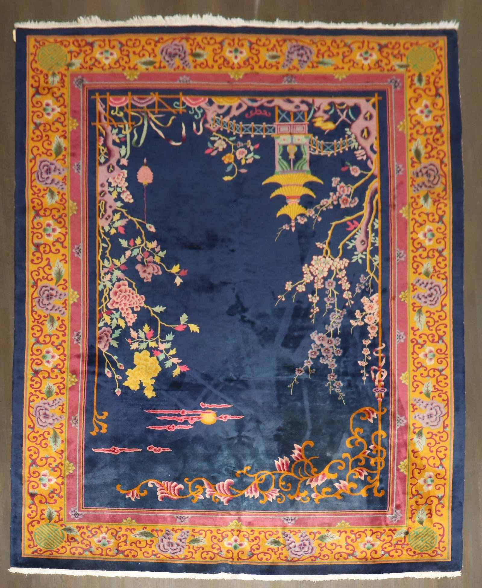 10' x 13' 7" Chinese Art Deco Room Rug: 10' x 13' 7" Chinese Art Deco Room Rug Colorful Chinese Art Deco rug from the 1930s with a room-size format. Pre-owned condition. Specifications Title: Art Deco Chinese Carpet Type: Chinese Deco Categ