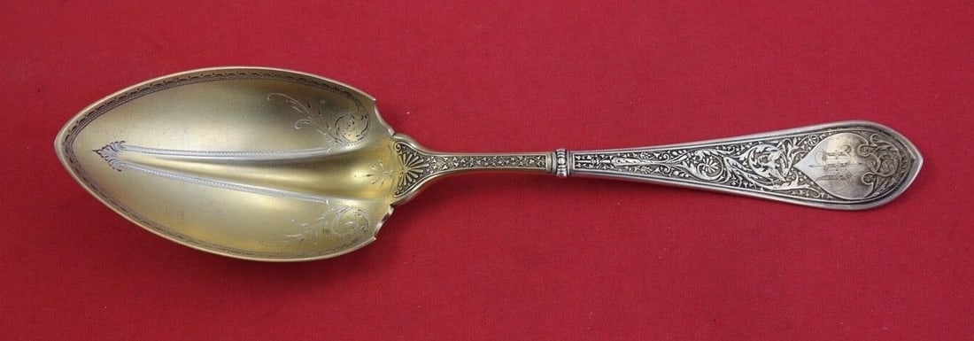 Gorham Raphael Sterling Silver 9" Berry Spoon Gold Washed Bright-Cut (1 of 2)