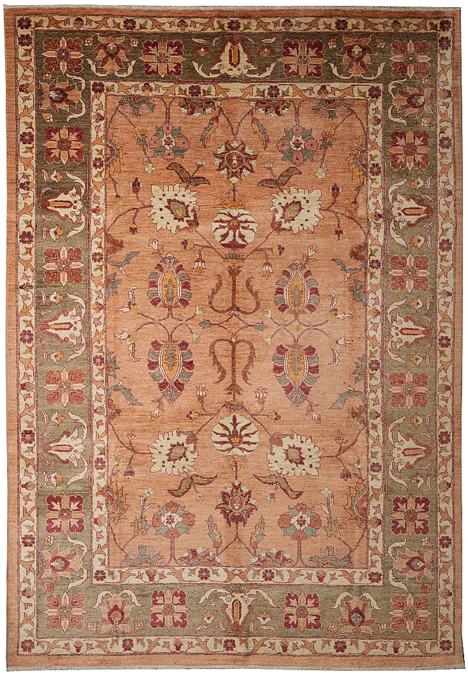 Handmade Zigler Chobi Rug 105 x 142 Inch Dusty Rose Wool Pakistan: Handmade Zigler Chobi Rug 105 x 142 Inch Dusty Rose Wool Pakistan Free continental US Shipping This handmade Zigler Chobi area rug features a classic design with intricate floral motifs and detailed b