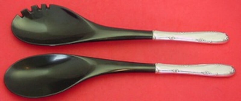 Towle Madeira Sterling Silver Salad Serving Set 12 with Black Plastic Handles: Towle Madeira Sterling Silver Salad Serving Set 12 with Black Plastic Handles Elevate your dining experience with this exquisite Madeira Salad Serving Set by Towle. Crafted from high-quality sterling 