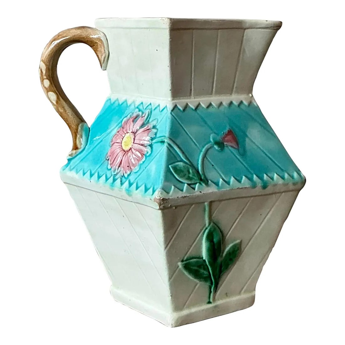 Victorian Majolica Sunflower Pottery Pitcher (1 of 7)