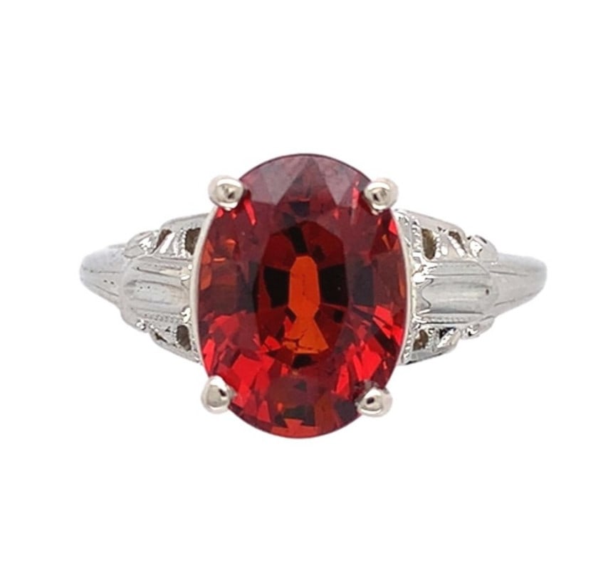 Vintage 18k White Gold 3.53 Carat Spessartine Garnet Ring (1 of 11)