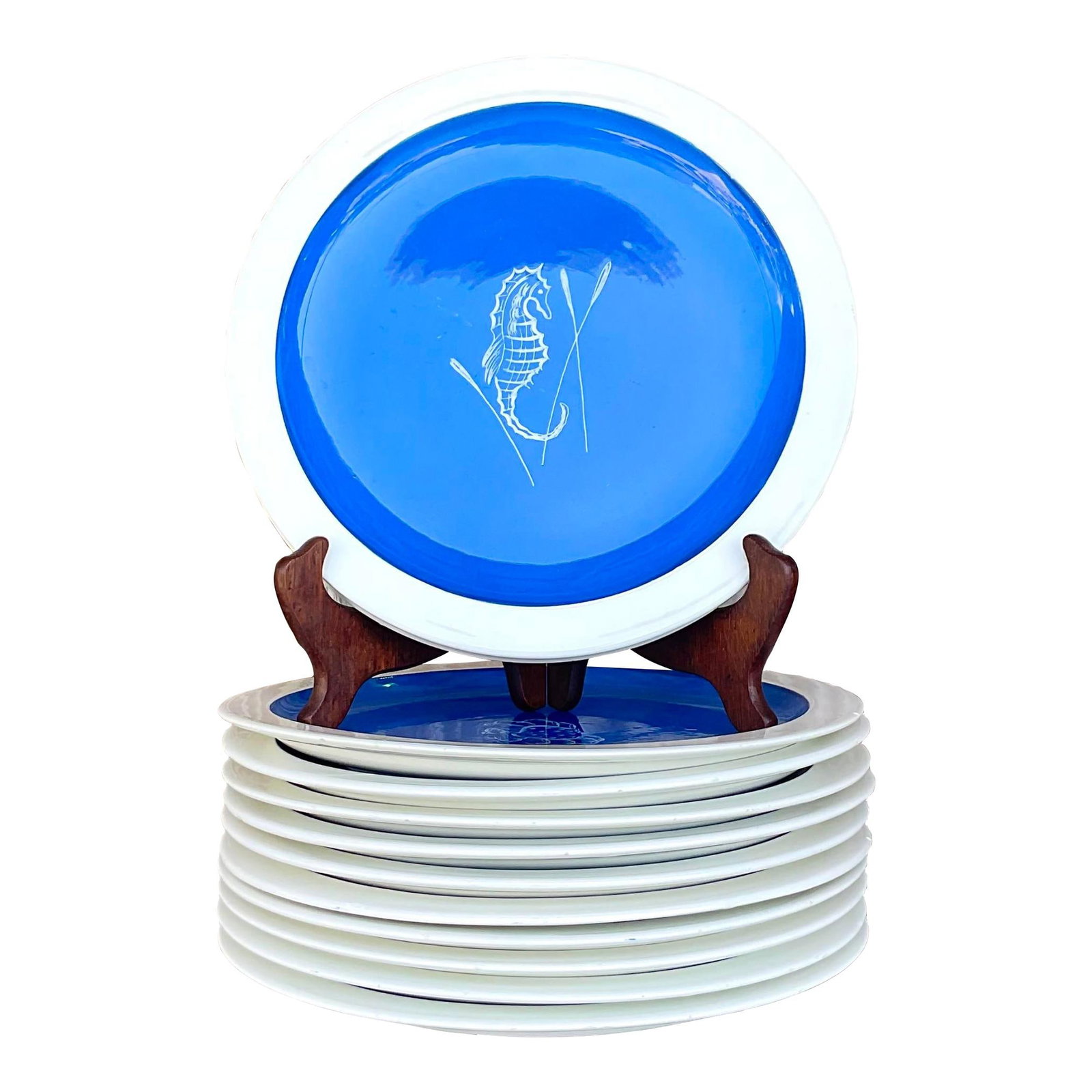 Set of 12 Vintage Italian Baffanella Nautical Dinner Plates Ceramic Blue (1 of 7)