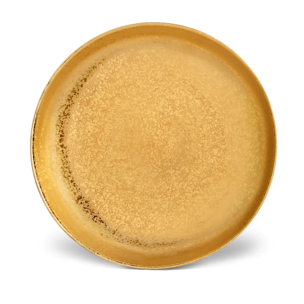 L'OBJET Alchimie Earthenware Serving Bowl 12in 24K Gold AL271: L'OBJET Alchimie Earthenware Serving Bowl 12in 24K Gold AL271 This L'OBJET Alchimie Coupe Bowl is a serving bowl crafted from earthenware with a 24k gold finish. It has a luxurious patina and timeless