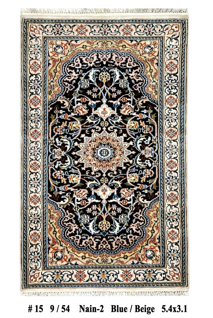3' x 5' Black Wool Silk Hand-knotted Nain Rug Luxury Area Rug: 3' x 5' Black Wool Silk Hand-knotted Nain Rug Luxury Area Rug Free continental US Shipping Elevate your home with this exquisite 3' x 5' Navy Wool & Silk Hand-knotted Nain Pattern Rug, a stunning repr
