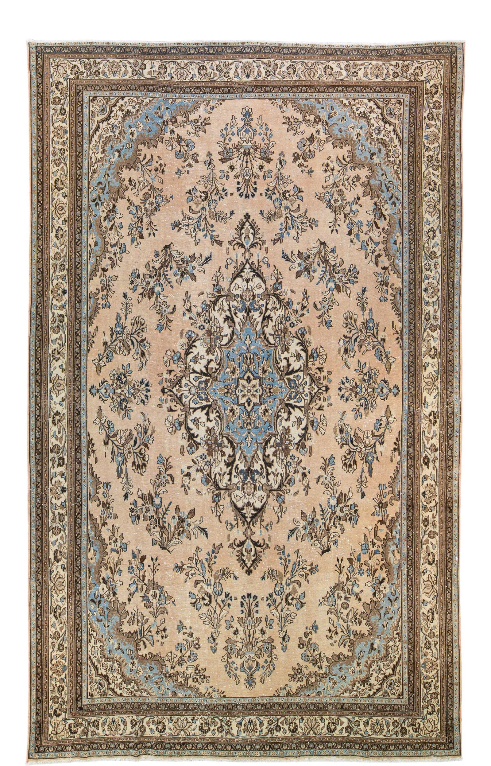 Vintage Malayer Oversize Wool Rug 10'1" x 16'6" Peach Floral Design: Vintage Malayer Oversize Wool Rug 10'1" x 16'6" Peach Floral Design Experience the elegance of this Vintage Malayer hand-knotted wool rug, featuring a stunning peach field adorned with a floral medall