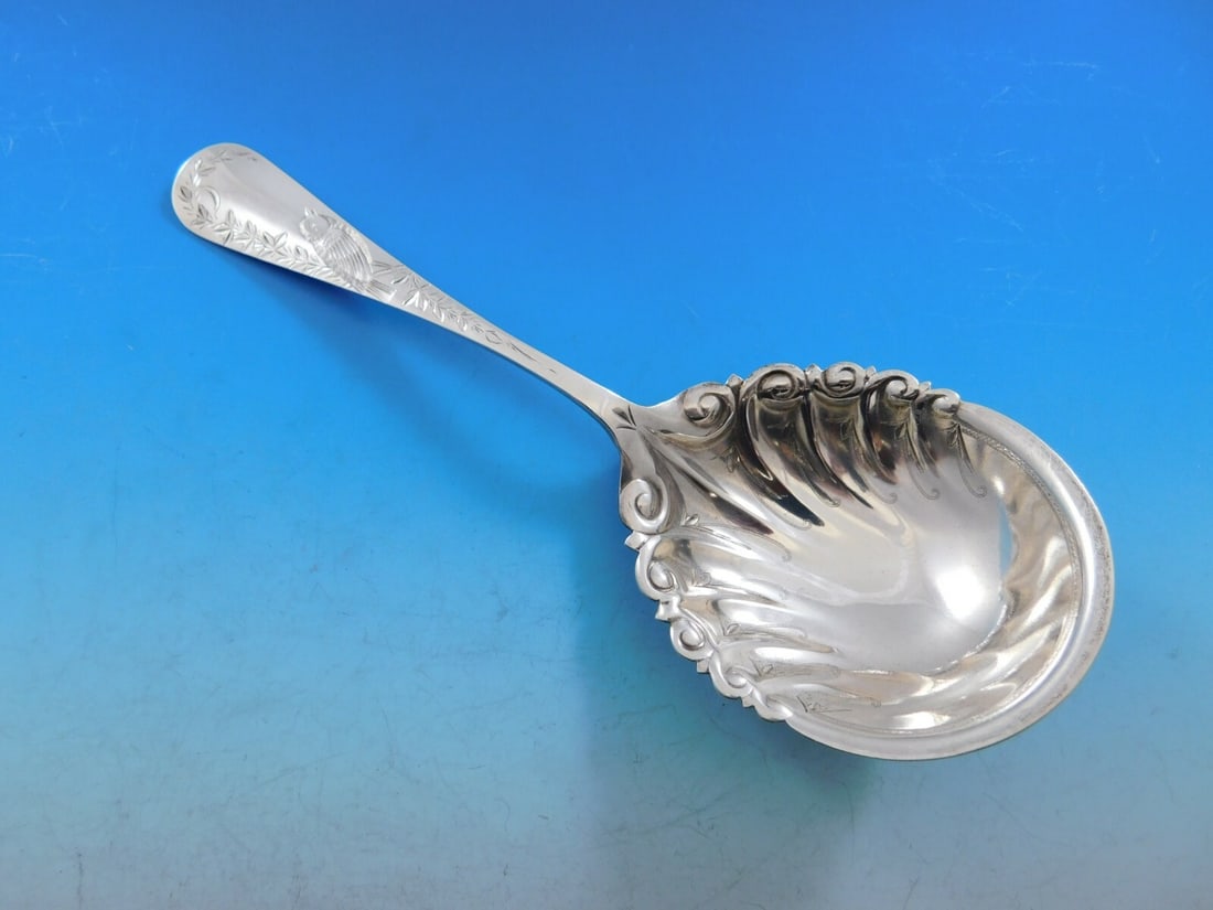 Gorham Nightingale Sterling Silver Brite-Cut Berry Serving Spoon 8 1/4" (1 of 4)