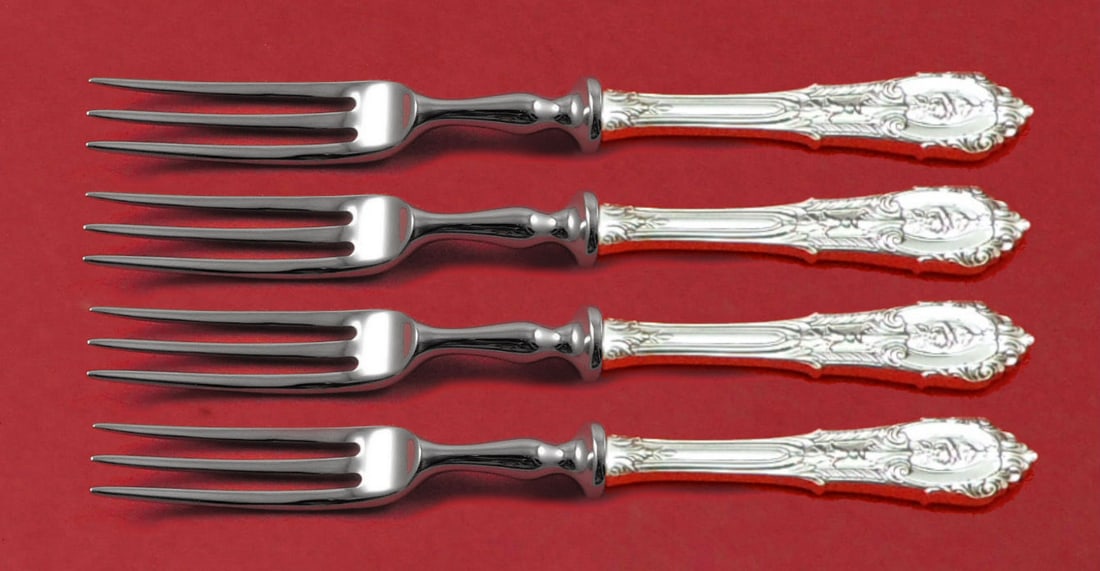 Wallace Rose Point Sterling Silver 4-Piece Fruit Fork Set 6 Inch: Wallace Rose Point Sterling Silver 4-Piece Fruit Fork Set 6 Inch Enhance your dining experience with this exquisite 4-piece fruit fork set from the renowned Wallace brand, featuring the elegant Rose P