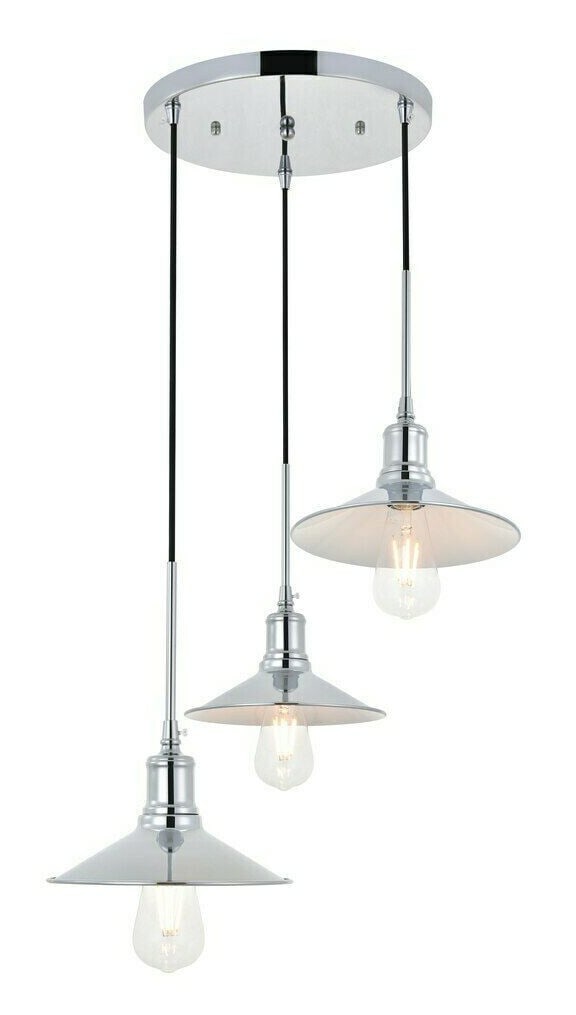 Etude Chrome 3 Light Pendant Chandelier: Etude Chrome 3 Light Pendant Chandelier This modern pendant chandelier features a polished chrome and black finish, offering a contemporary touch to dining rooms, kitchens, and other indoor spaces. Th