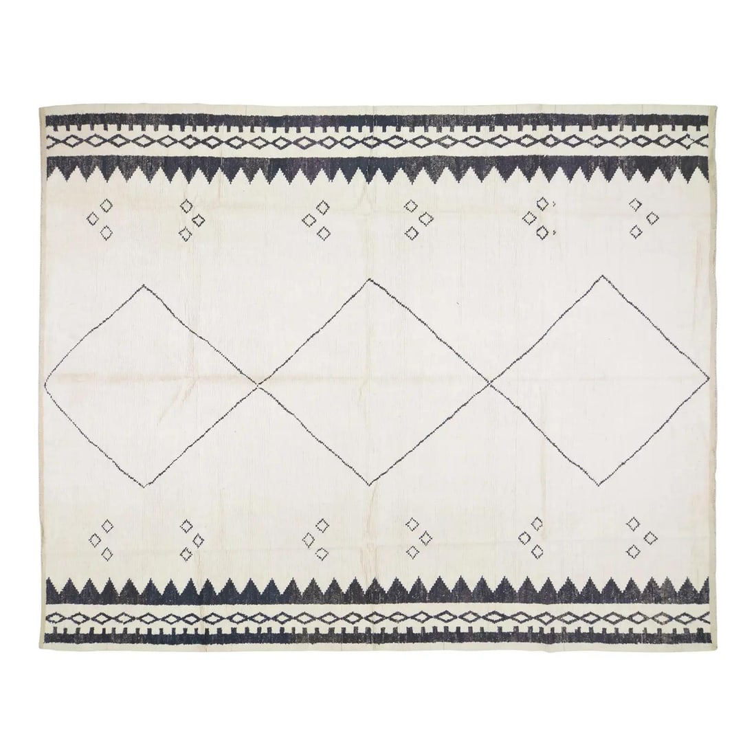 Large Beni Ourain Moroccan Wool Rug with Soft Texture 12'4" x 15'4": Large Beni Ourain Moroccan Wool Rug with Soft Texture 12'4" x 15'4" This hand knotted Moroccan Beni Ourain rug from the 1980s features natural colors, a contemporary style, and a soft texture. Crafted