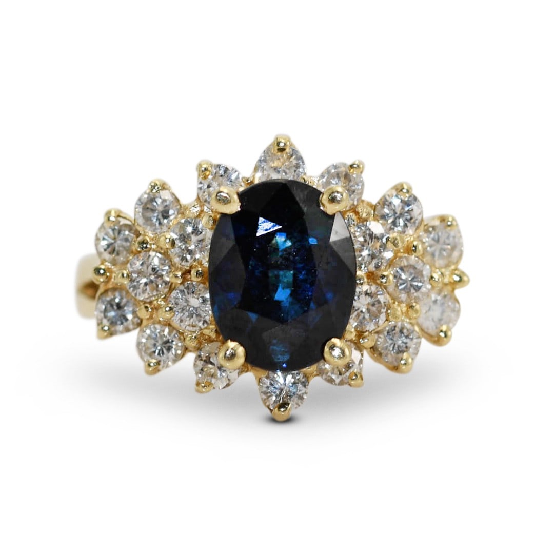 Oval Sapphire and Diamond 14K Yellow Gold Ring 5.2g (1 of 7)