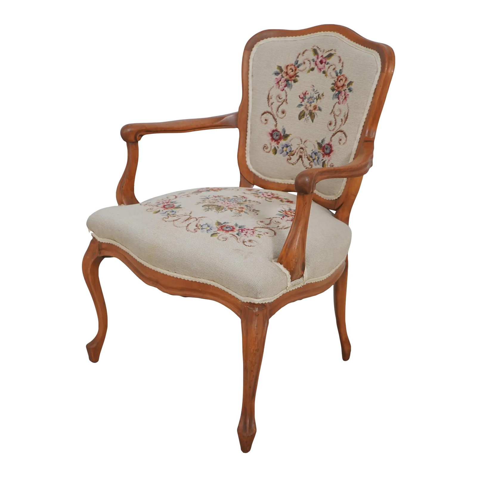 Elegant French Louis XV Style Needlepoint Upholstered Chair (1 of 10)