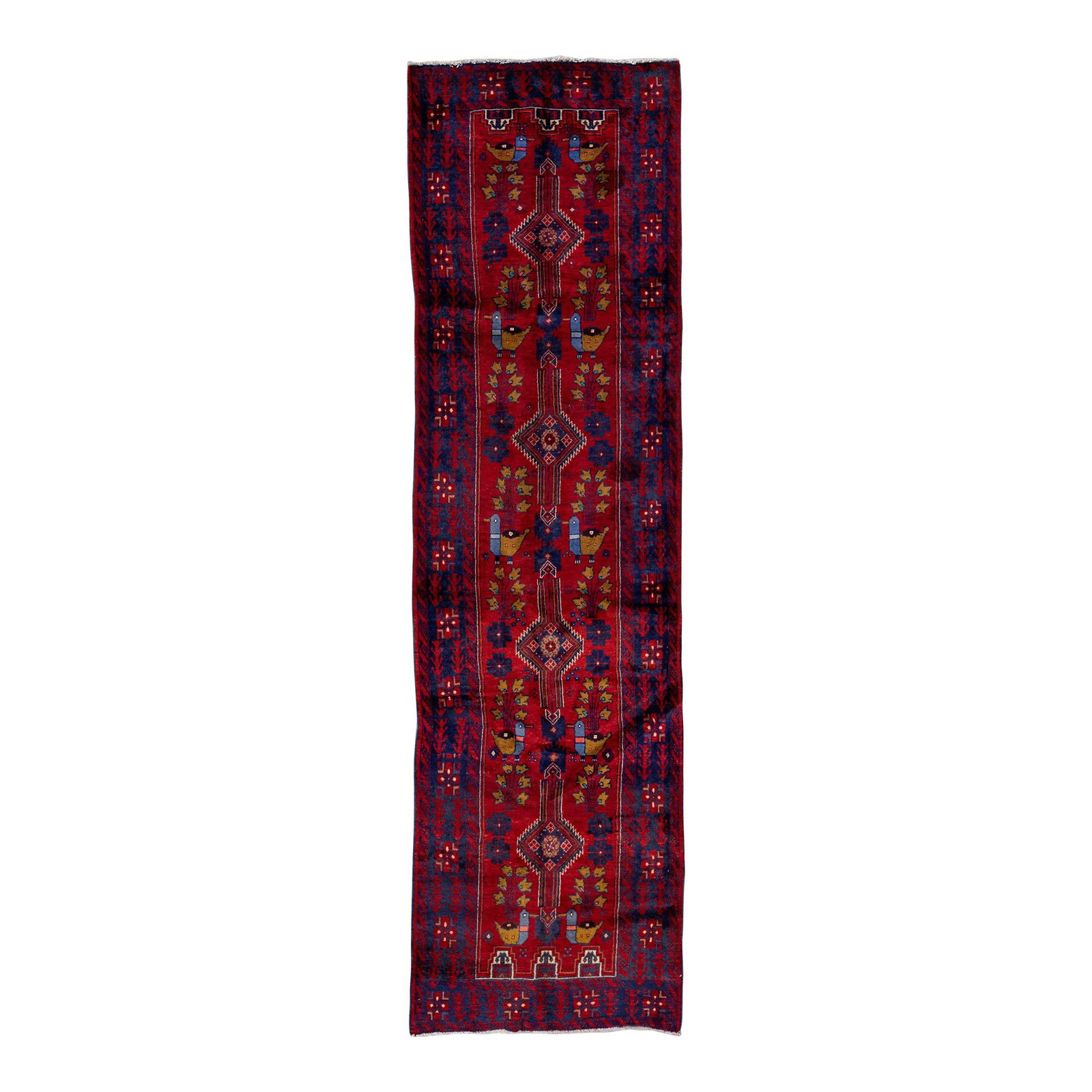 Vintage Persian Red Geometric Wool Runner Rug 3'0" X 10'10": Vintage Persian Red Geometric Wool Runner Rug 3'0" X 10'10" Add a touch of elegance to your space with this beautiful Vintage Handmade Persian Runner Rug. This exquisite piece features a vibrant red f