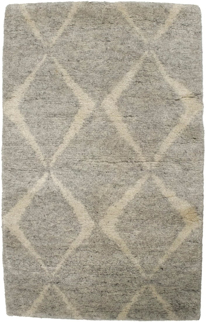 2'0 X 3'0 Handmade Wool Area Rug Geometric Moroccan Style: 2'0 X 3'0 Handmade Wool Area Rug Geometric Moroccan Style Handmade Moroccan tribal area rug with a geometric pattern and muted greige tones. This pre-owned wool rug is hand-knotted and one-of-a-kind, 