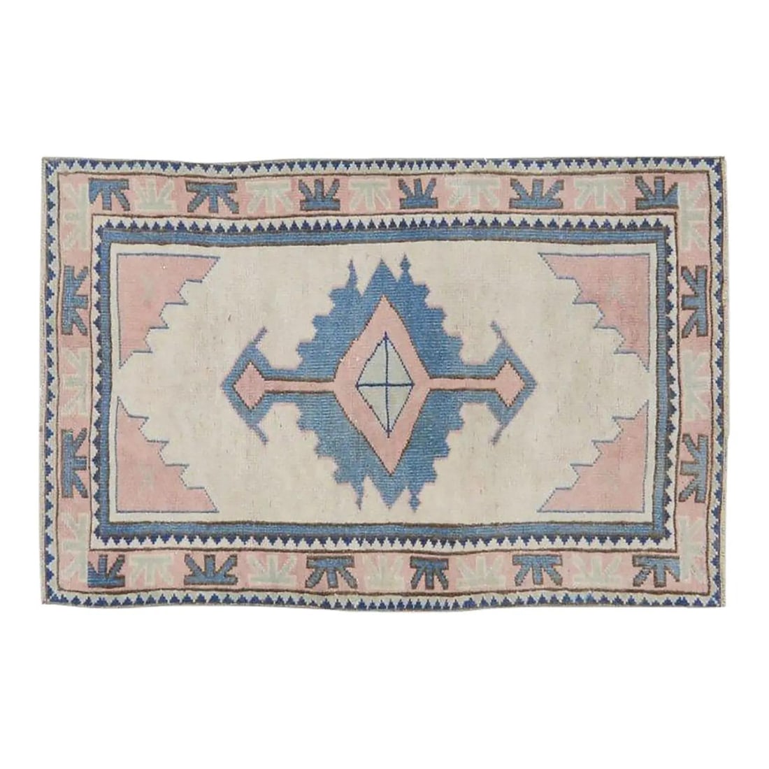 Turkish Anatolian wool hand knotted rug 2'6x3'9: Turkish Anatolian wool hand knotted rug 2'6x3'9 This vintage Turkish Anatolian rug is hand-knotted from wool using traditional techniques, resulting in a durable and richly textured piece. Its design 