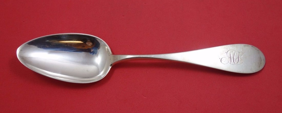 Vanderslice Yerba Buena Janin Sterling Silver Serving Spoon 8 3/8": Vanderslice Yerba Buena Janin Sterling Silver Serving Spoon 8 3/8" This exquisite Yerba Buena, also known as Janin, dinner spoon by Vanderslice is a stunning example of 19th-century craftsmanship. Mad