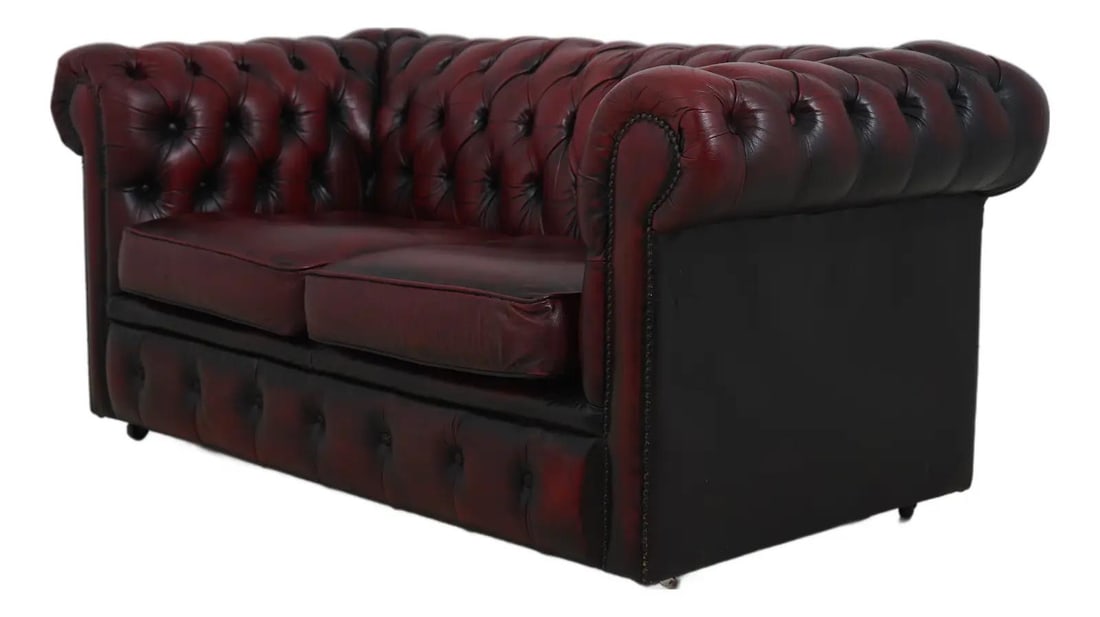 English Style Tufted Brown Leather Loveseat on Casters 63w (1 of 10)