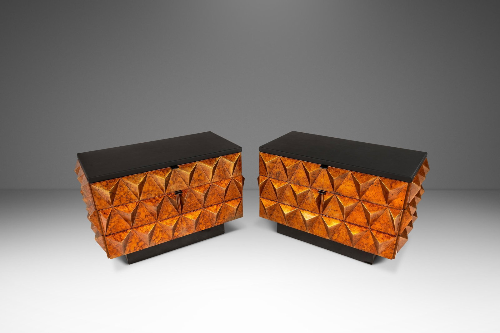 Pair of Italian Brutalist end tables with leather tops 1970s (1 of 18)