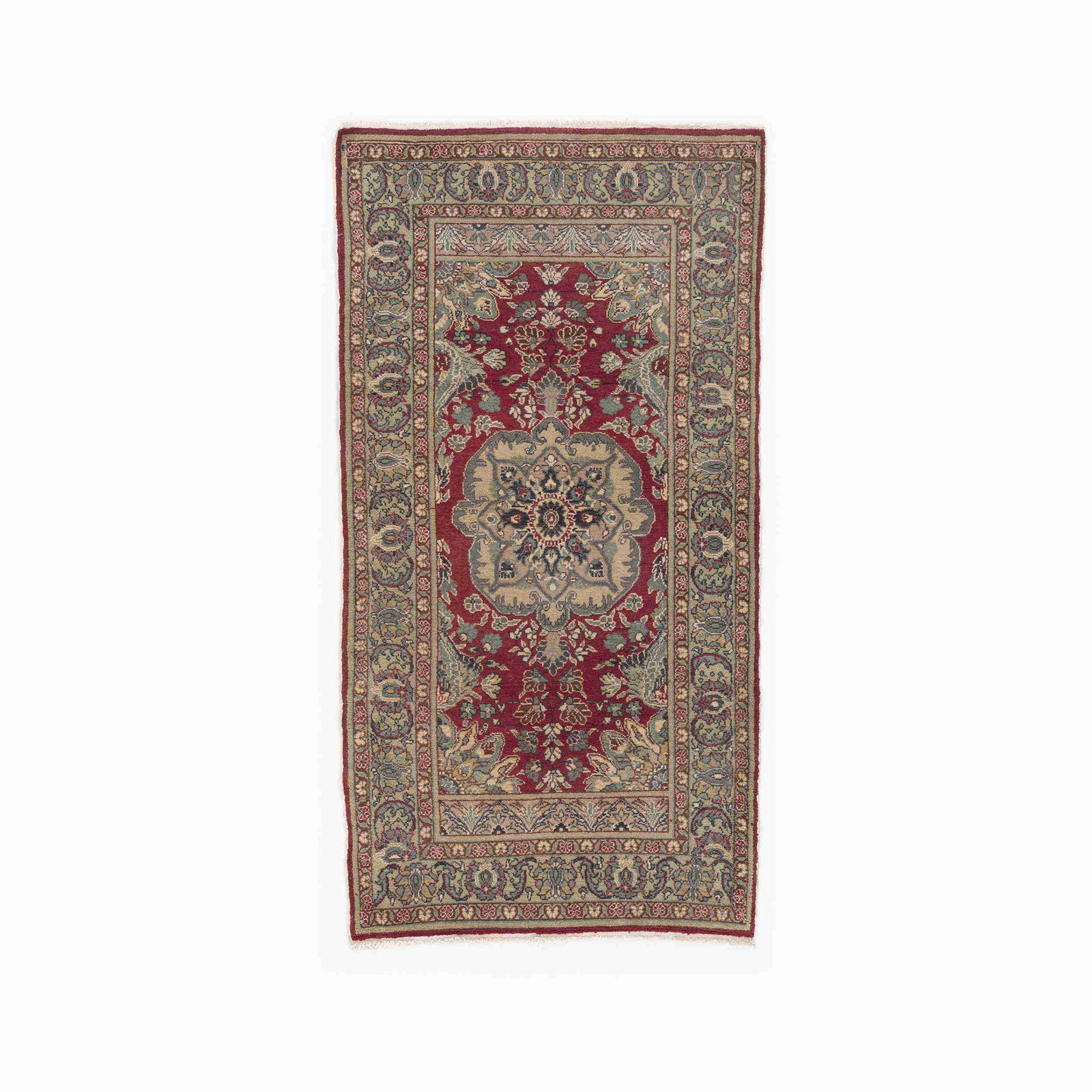 Handmade Kayseri Carpet Wool on Cotton Floral Design 35.8 x 66.9: Handmade Kayseri Carpet Wool on Cotton Floral Design 35.8 x 66.9 Experience the elegance of this Authentic Handmade Kayseri Carpet, expertly crafted from high-quality wool on cotton. This stunning pie