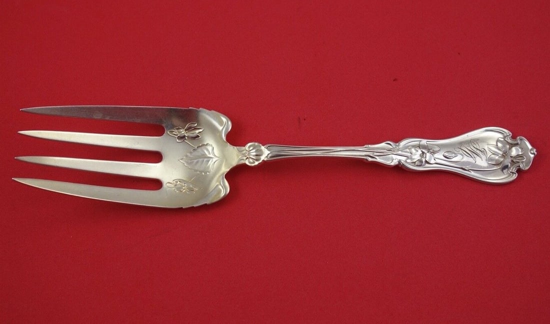 Frank M Whiting Violet Sterling Silver Salad Serving Fork 9 inch: Frank M Whiting Violet Sterling Silver Salad Serving Fork 9 inch This exquisite salad serving fork is crafted from sterling silver and features the elegant Violet pattern by Frank M. Whiting. Measurin