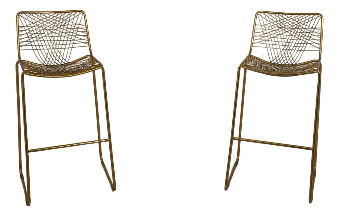 Set of Two Brass Wire Bar Stools with Iron Frames Modern Style (1 of 10)