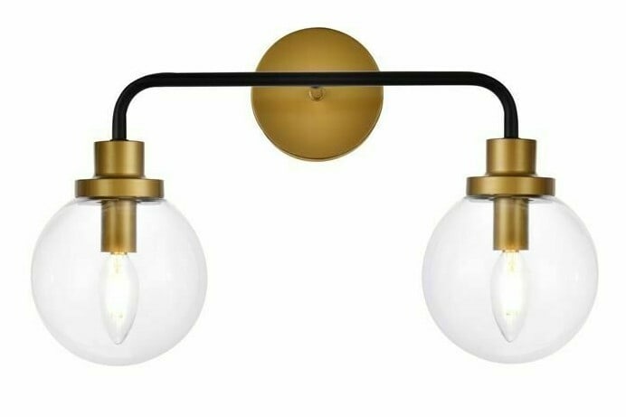 Hanson 2-Light Wall Sconce Black Brass Clear Glass 18.6 in (1 of 9)